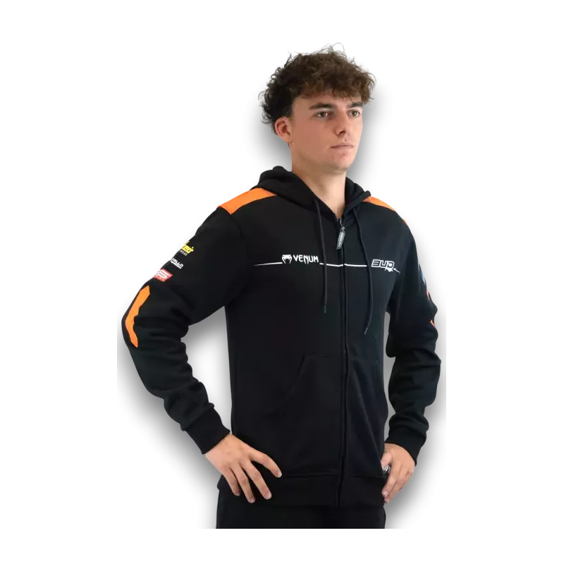 Sweat Enfant Team Bud Racing à Capuche Zippé Team 24 Orange/Noir