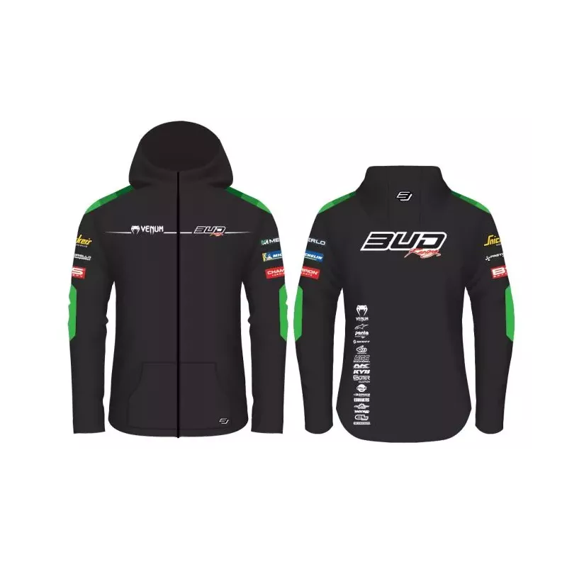Sweat Enfant Team Bud Racing à Capuche Zippé Team 24 vert/Noir