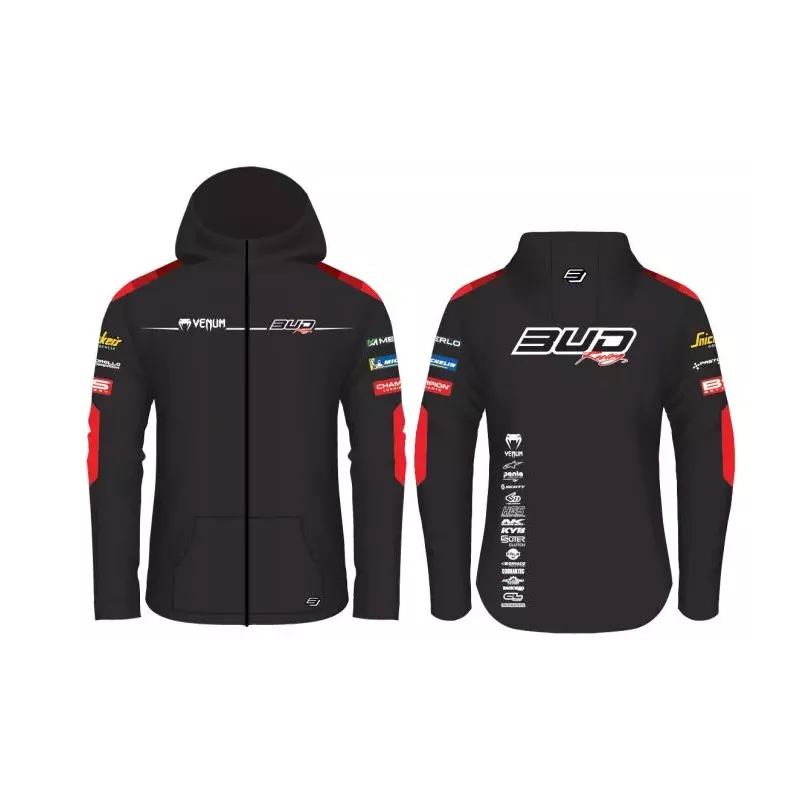 Sweat Enfant Team Bud Racing à Capuche Zippé Team 24 rouge/Noir