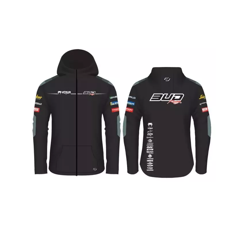 Sweat Enfant Team Bud Racing à Capuche Zippé Team 24 gris/Noir