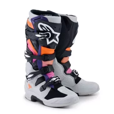 Bottes Alpinestars Tech 7 Gris Clair Orange Fluo Magenta