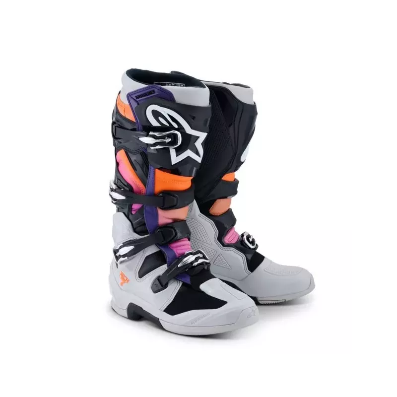 Bottes Alpinestars Tech 7 Gris Clair Orange Fluo Magenta