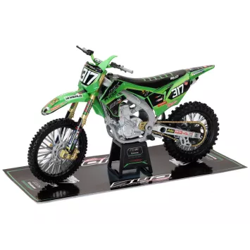 Moto miniature Kawasaki 450 KXF Bud Racing de M. Valin, au 1/12