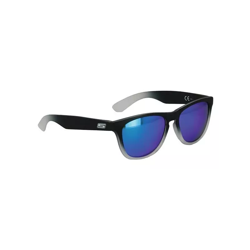 S-Line - Lunettes De Soleil Noire Mat Nuancé Gris - Verres Miroir Bleu
