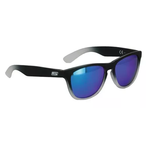 S-Line - Lunettes De Soleil Noire Mat Nuancé Gris - Verres Miroir Bleu