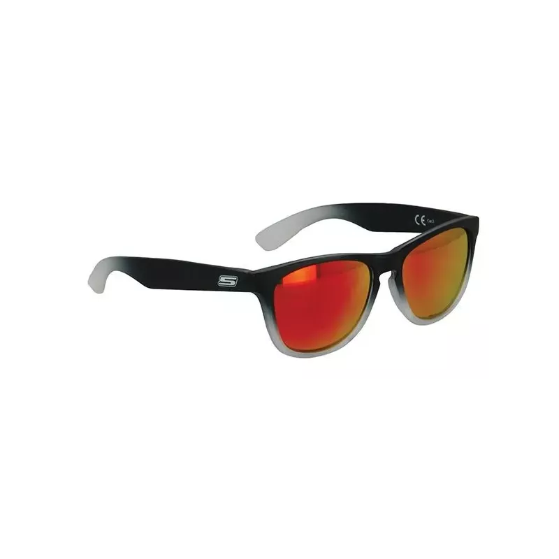 S-Line - Lunettes De Soleil Noire Mat Nuancé Gris - Verres Miroir Or/Reflets Rouge