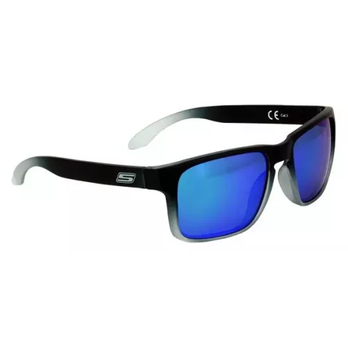 Lunettes De Soleil Noire Mat Nuancé Gris - Verres Miroir Bleu/Reflets vert Cat. 3 - CE 100% UV Protection