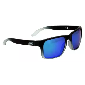 Lunettes De Soleil Noire Mat Nuancé Gris - Verres Miroir Bleu/Reflets vert Cat. 3 - CE 100% UV Protection